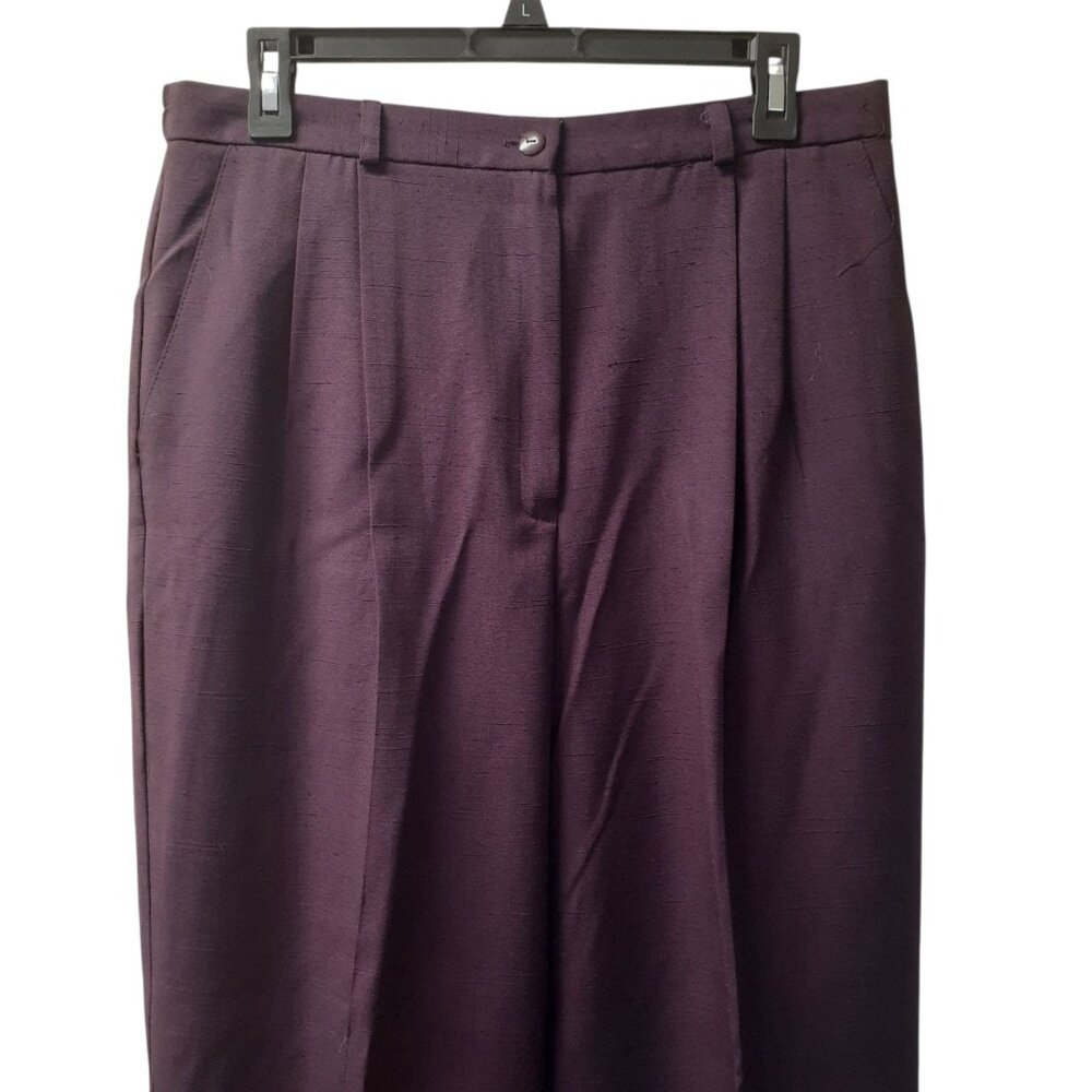 Requirements Womens Pants Size 14 Purple Pleated Front Wide Leg Elastic Sides